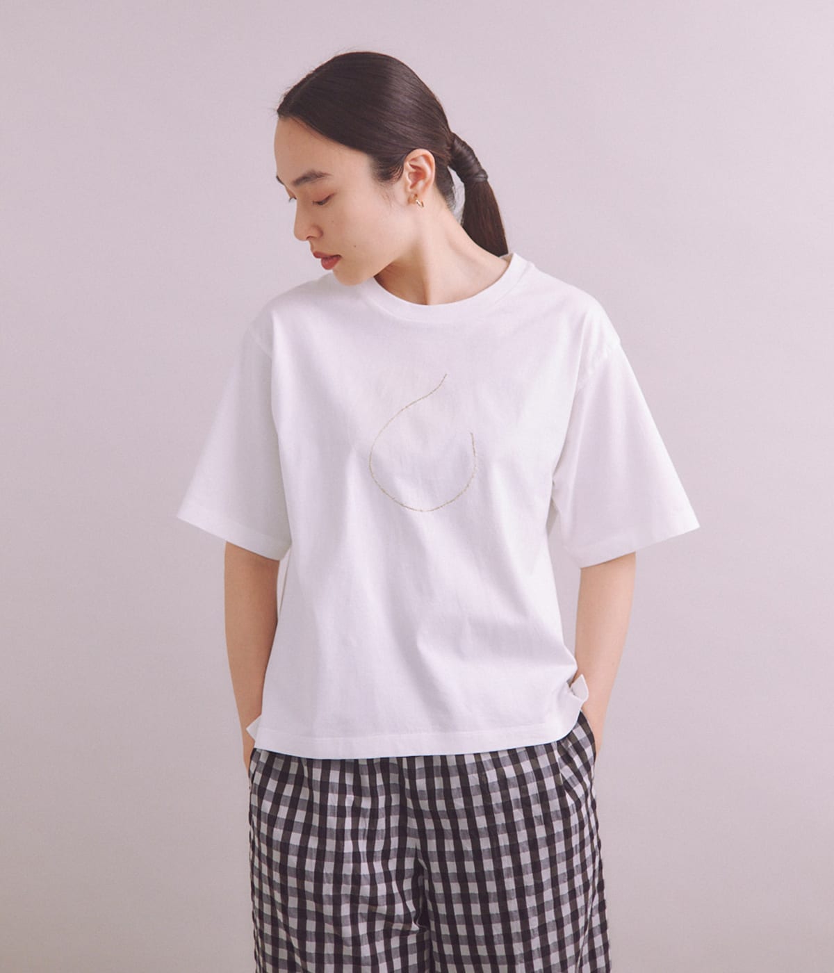 Organic Cotton プリント刺繍Tシャツ